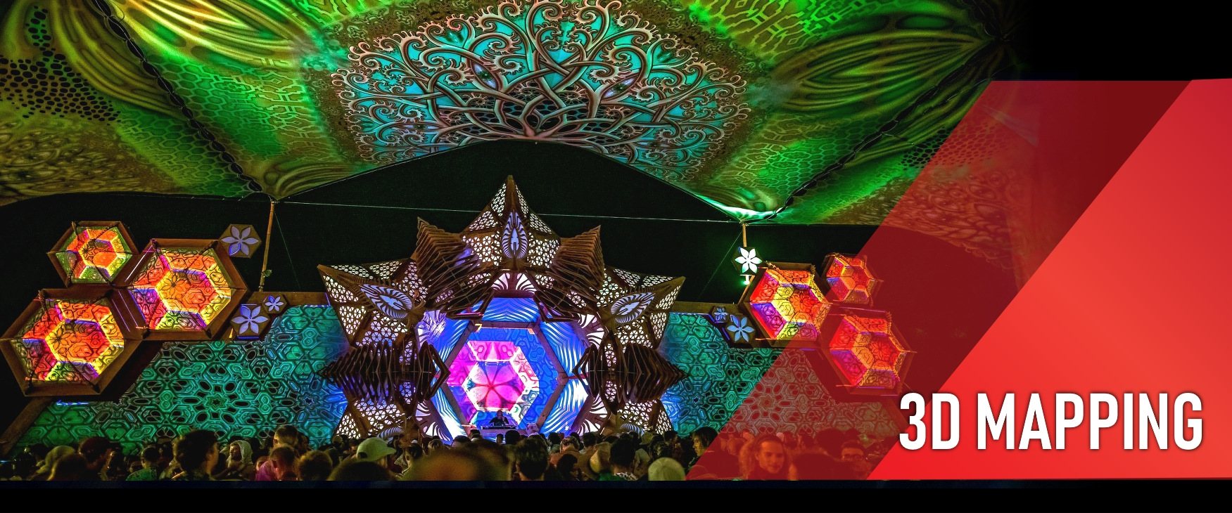 Colorful 3D mapping display at an event