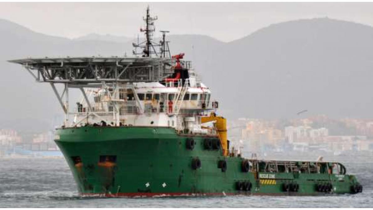 Green marine vessel at sea near Johannesburg