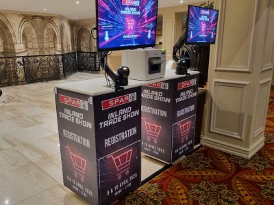 Two registration stations for an event setup