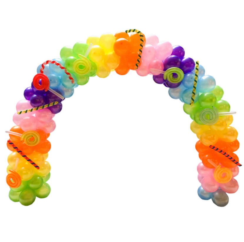 Vibrant rainbow balloon arch display