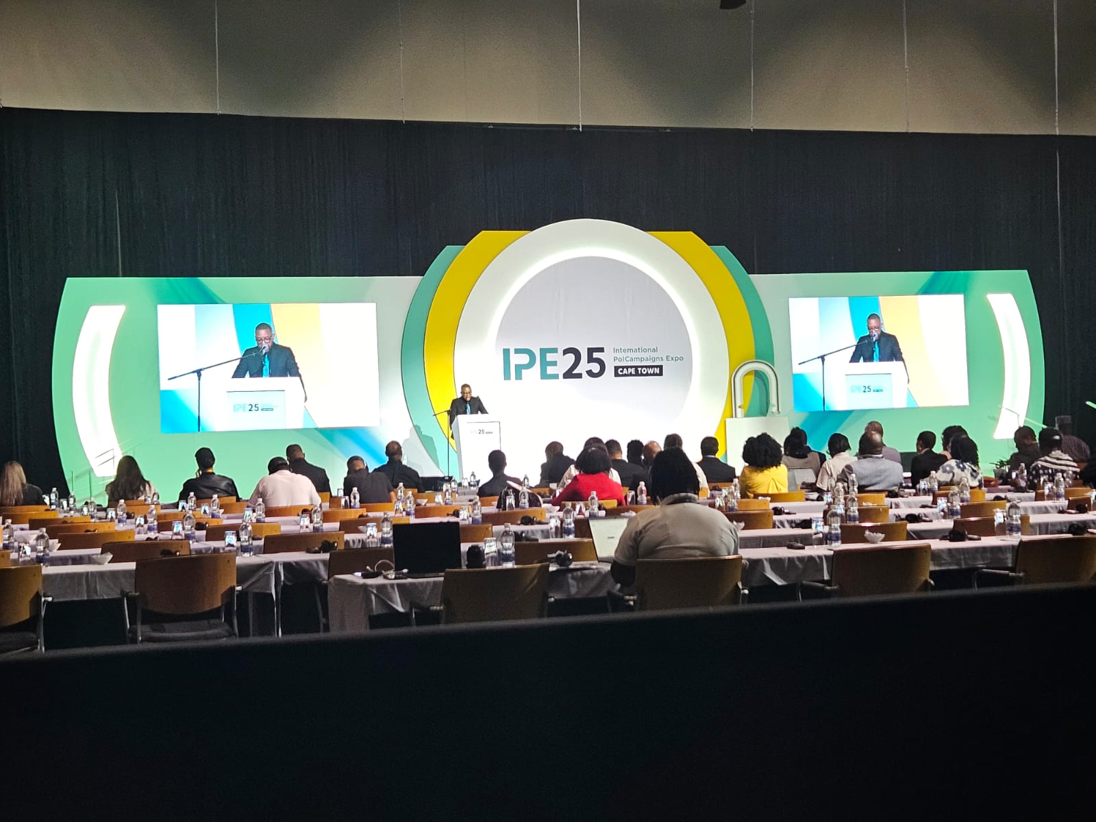 Conference setup with stage and audience in Cape Town.