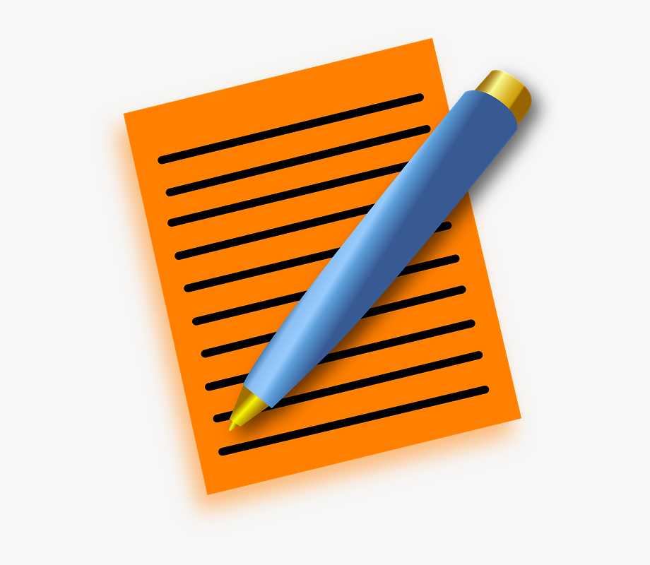 An orange checklist with black lines and a blue pen