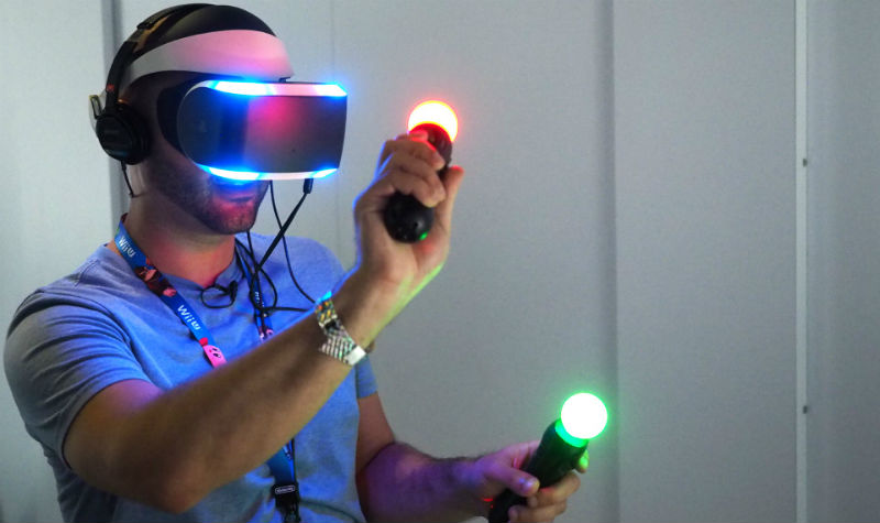 Person enjoying a virtual reality gaming experience