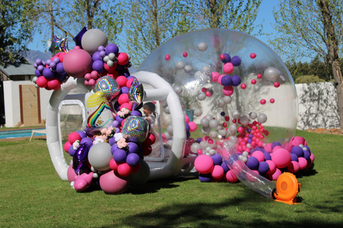 Colorful Balloon Bubble House setup with organic balloons