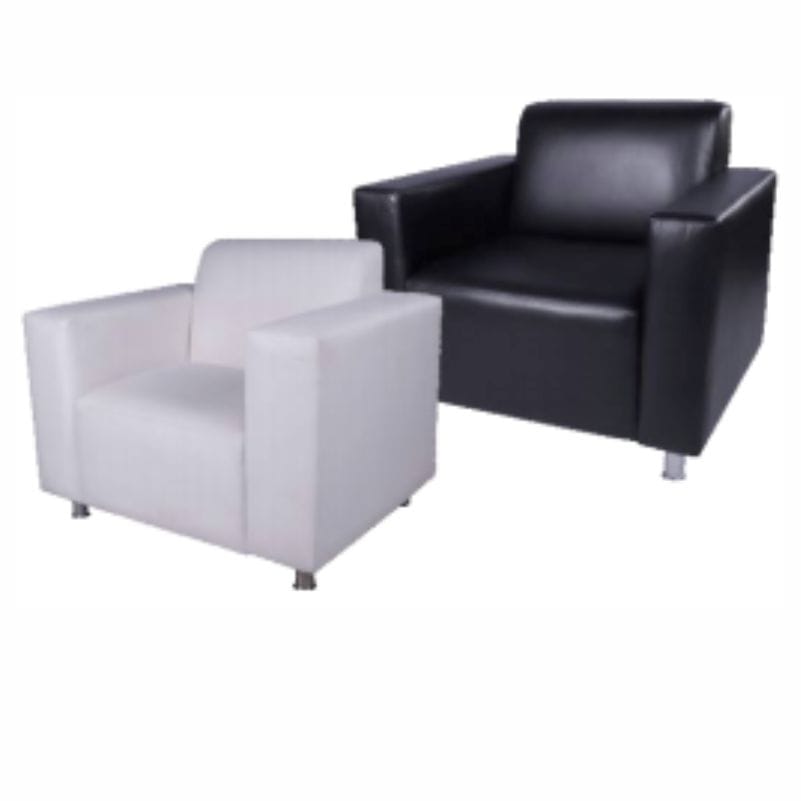 Black and white modern lounge chairs side by side