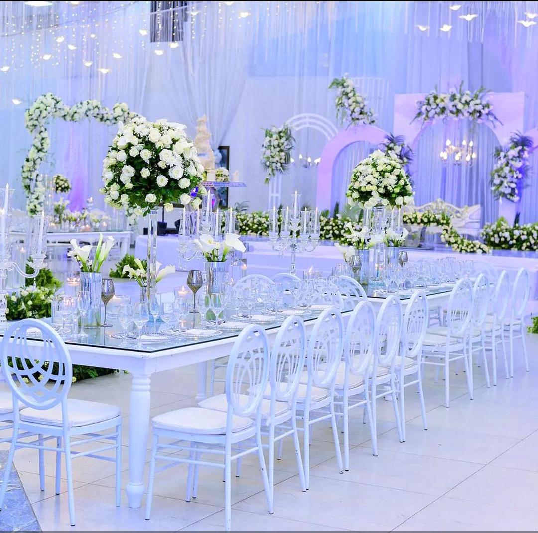Beautifully arranged table with floral centerpieces and elegant decor