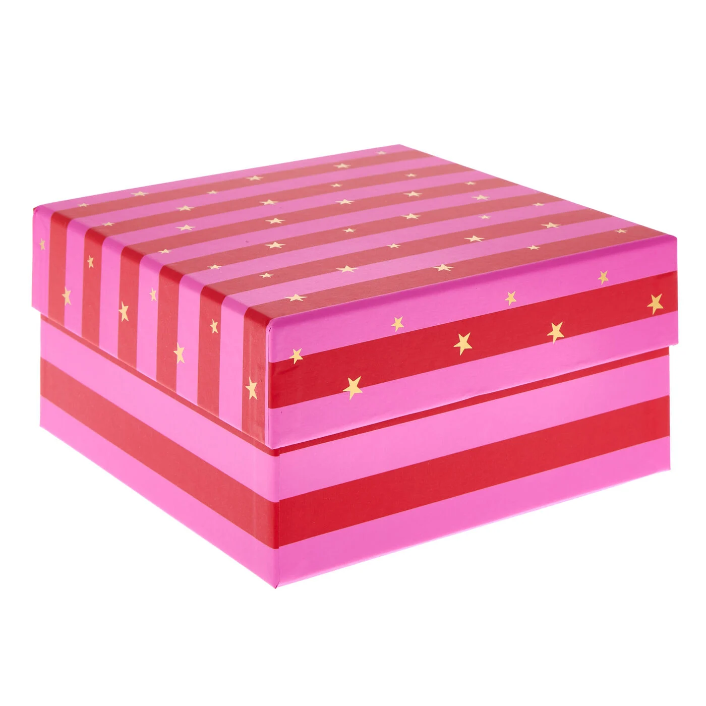 Pink and red striped gift hamper box with stars