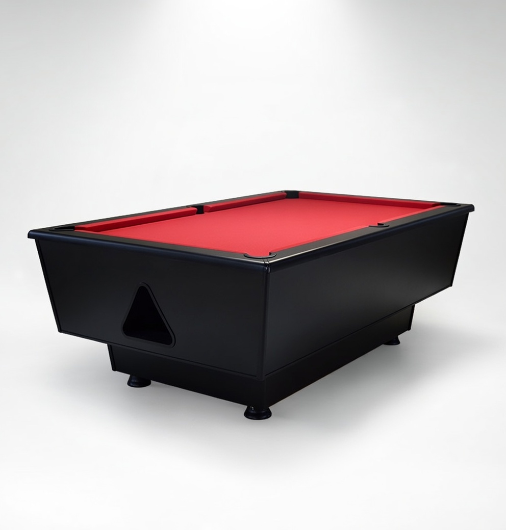 Custom black pool table with red felt
