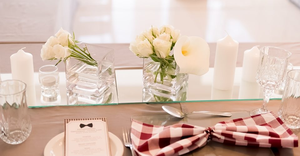 Table setting with flowers, candles, and elegant decor