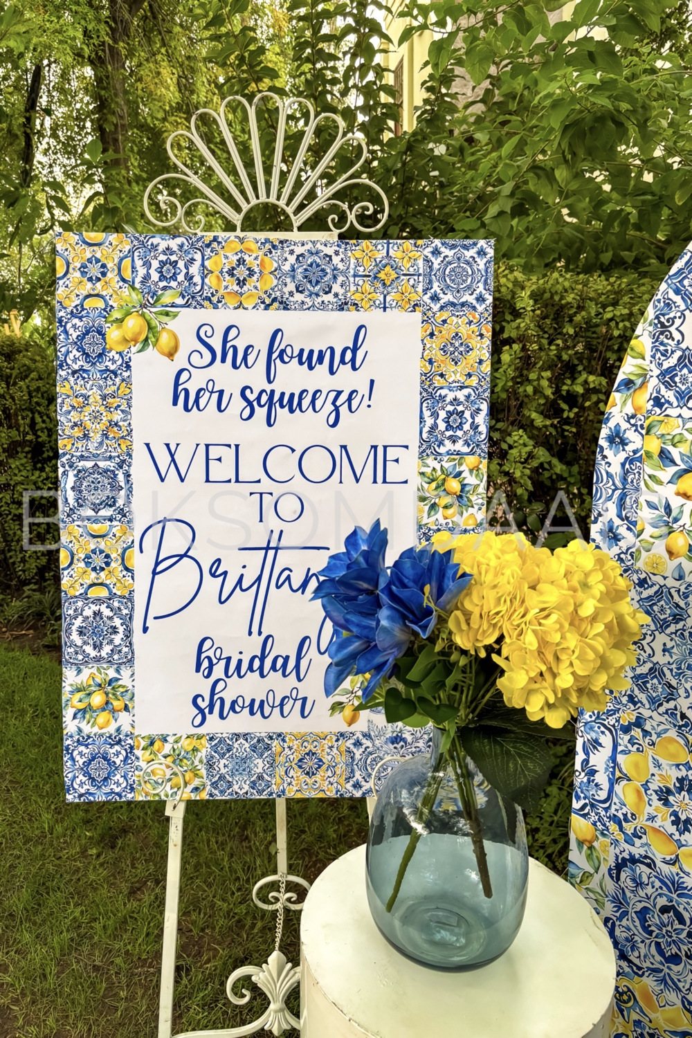 Colorful welcome sign for Brittany's bridal shower