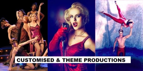 Three examples of themed performances showcasing dance and vocal acts.