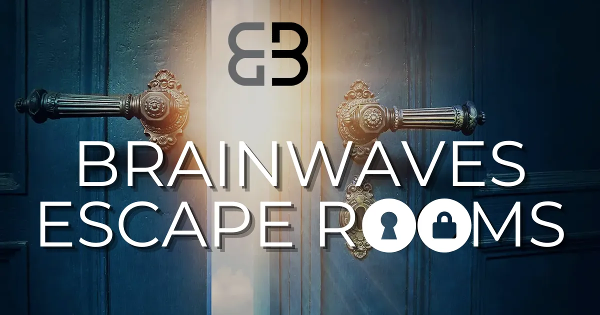 Logo of Brainwaves Escape Rooms with an artistic background