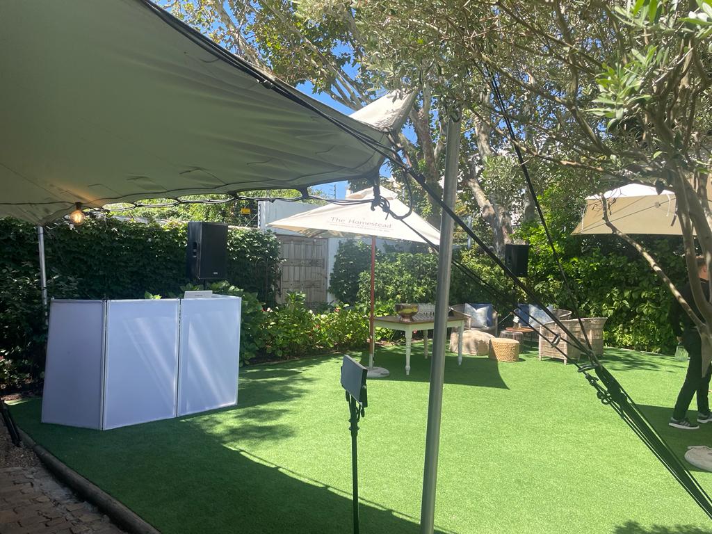 Setup featuring black lights for event illumination.
