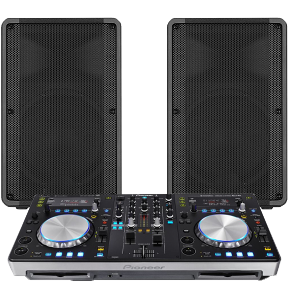 DJ controller and speakers setup for events