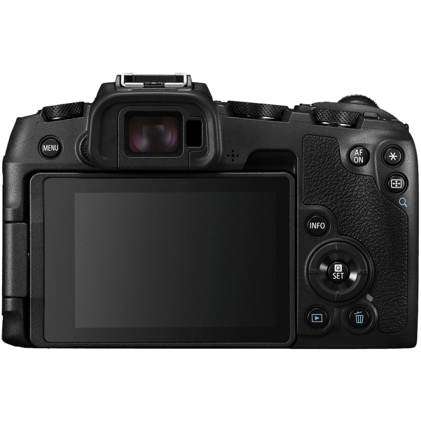 Rear view of a digital camera showing the display and controls.