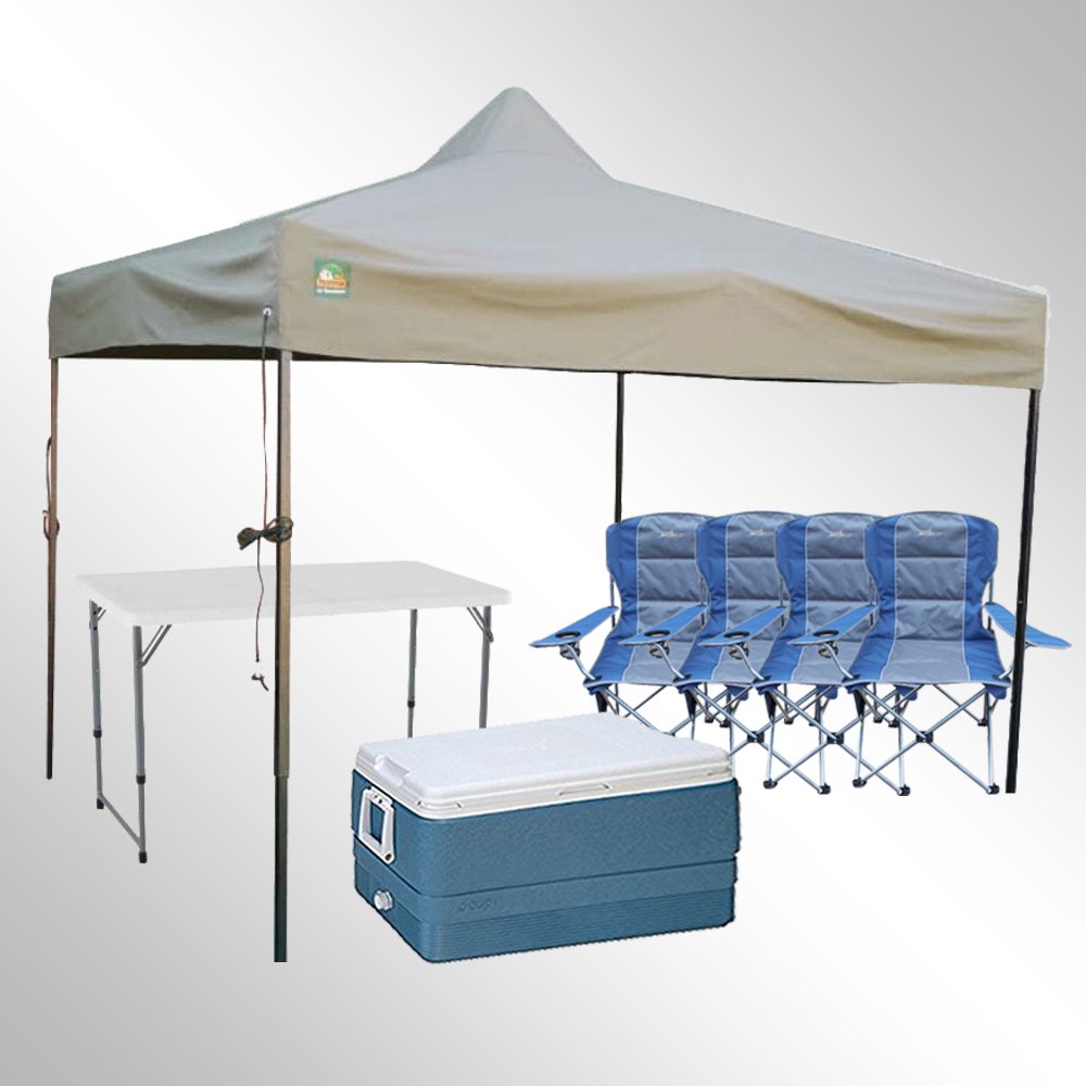 Gazebo with chairs and cooler for outdoor events