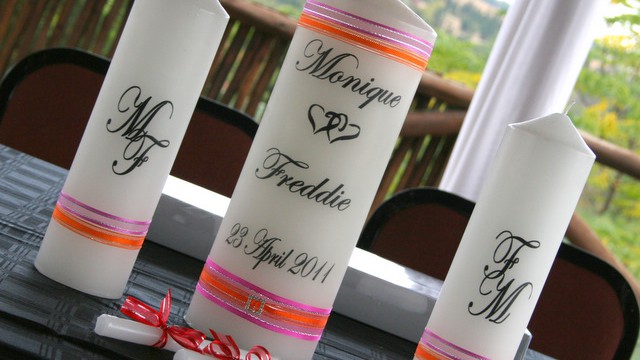 Custom wedding candles with names and date