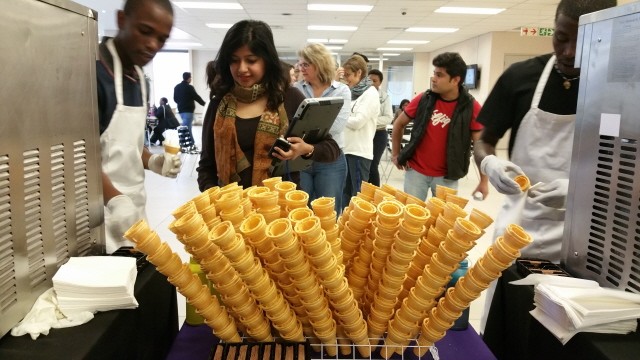 Stack of freshly made waffle cones ready for serving