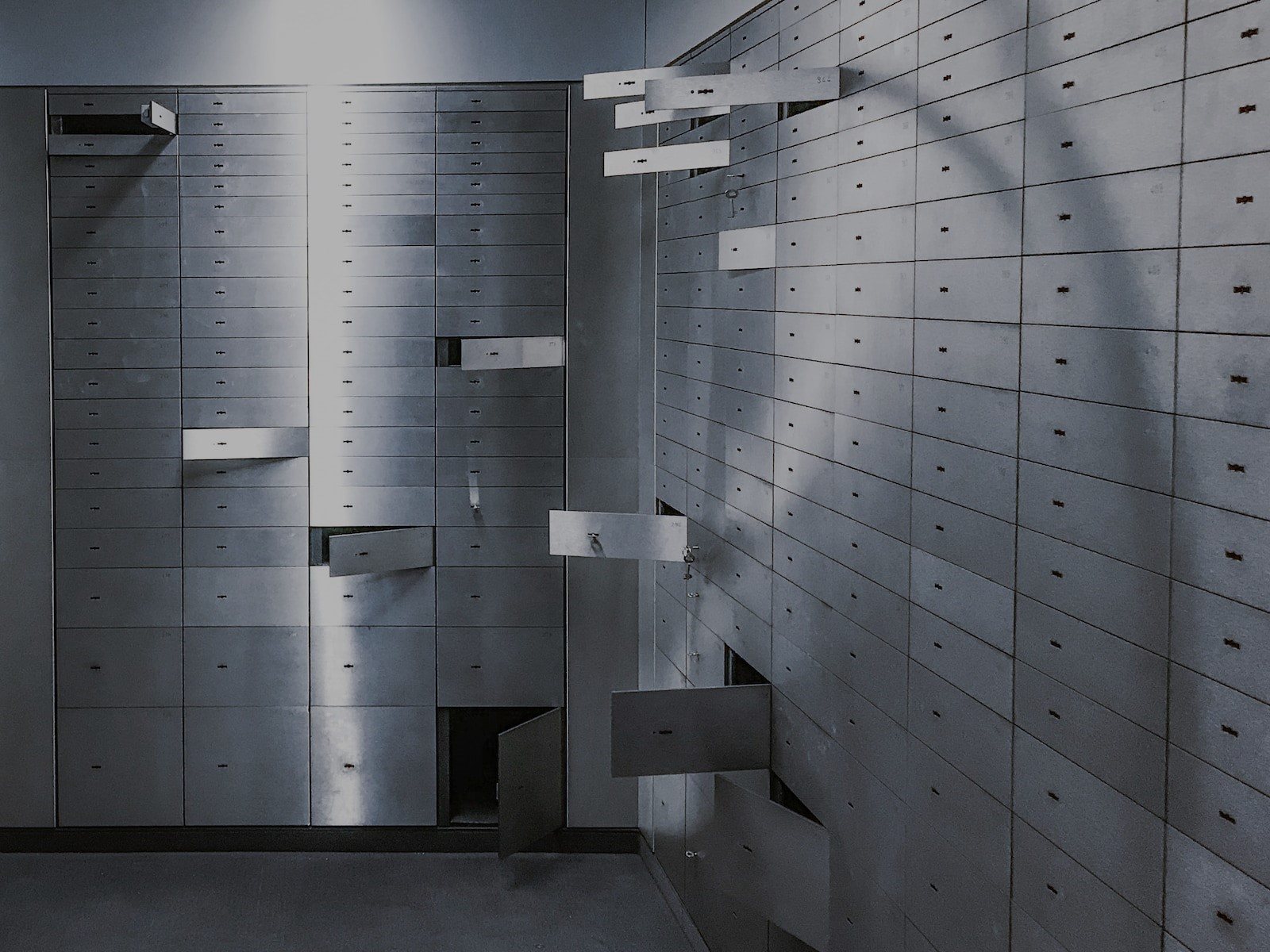 Interior of The Diamond Heist escape room with cabinets