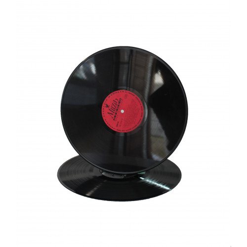 Black vinyl record charger plates with red label