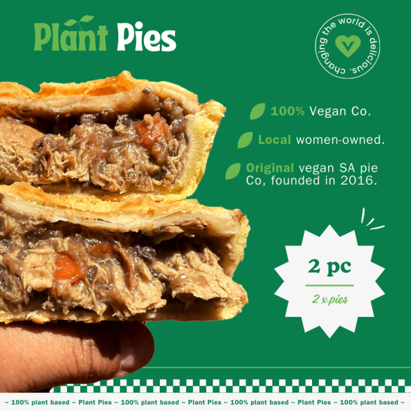 Two plant-based pies filled with vegetables and spices