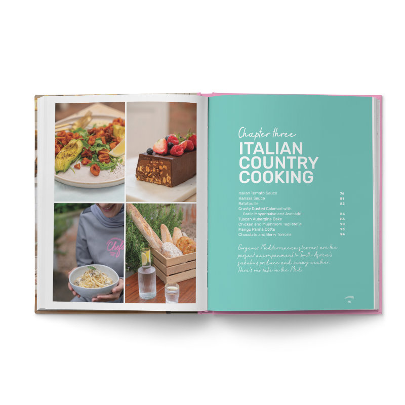 Open recipe book page highlighting Italian cooking chapter