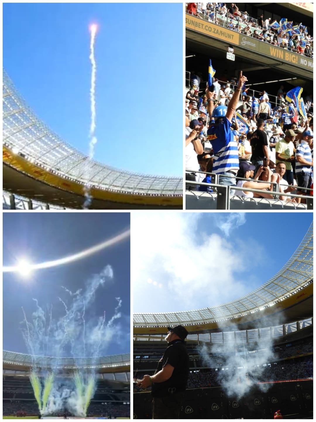 Pyrotechnics display at a large stadium event