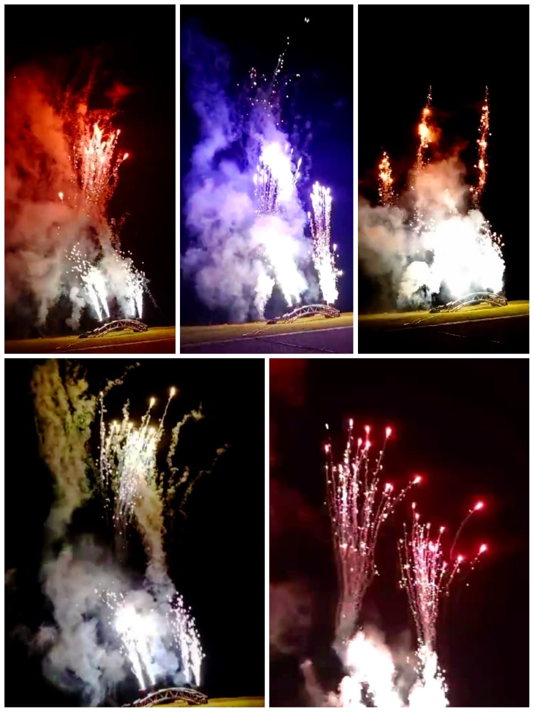 Colorful fireworks bursting in various patterns against a dark sky