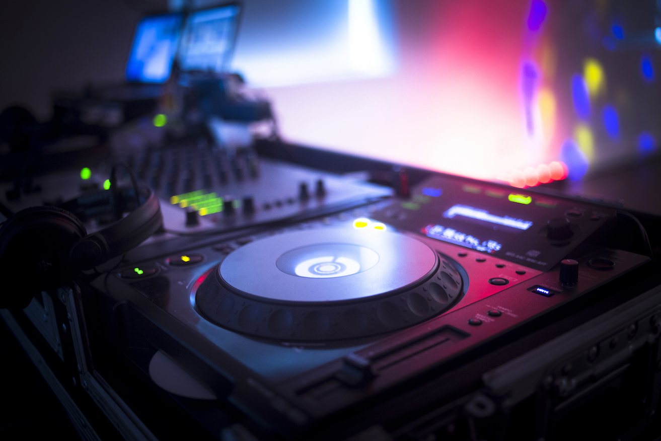Close-up of professional DJ equipment setup