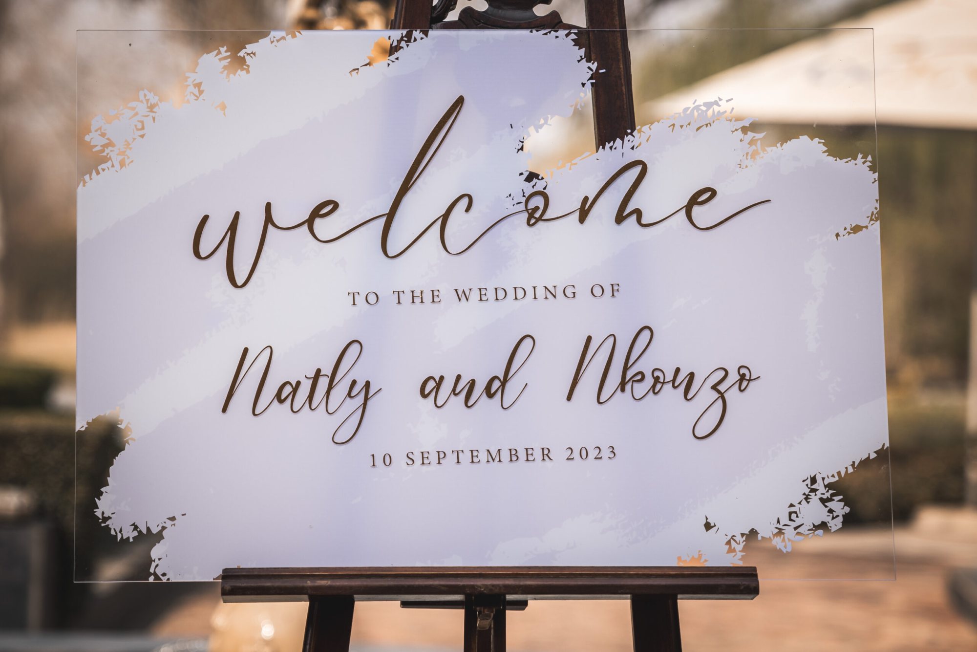 Welcome sign for Natly and Nlonzo's wedding.