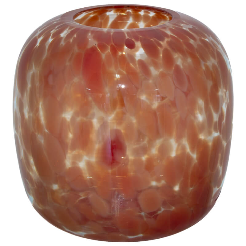 Handcrafted glass vase with a warm amber hue