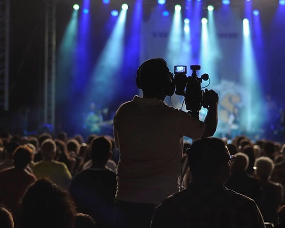 Crowd at a live music event with colorful lights