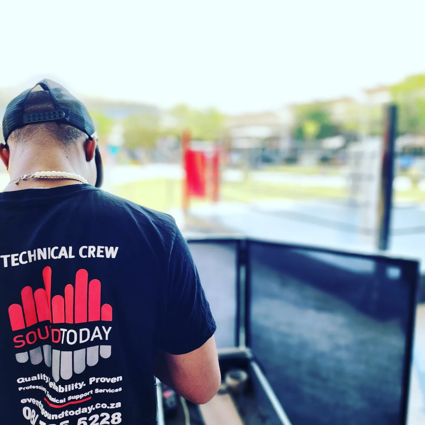 SoundToday technical crew member preparing for an event.