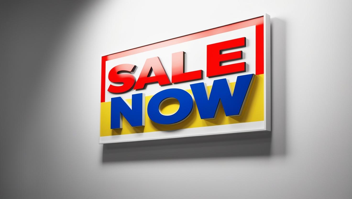 Colorful sign displaying 'SALE NOW'
