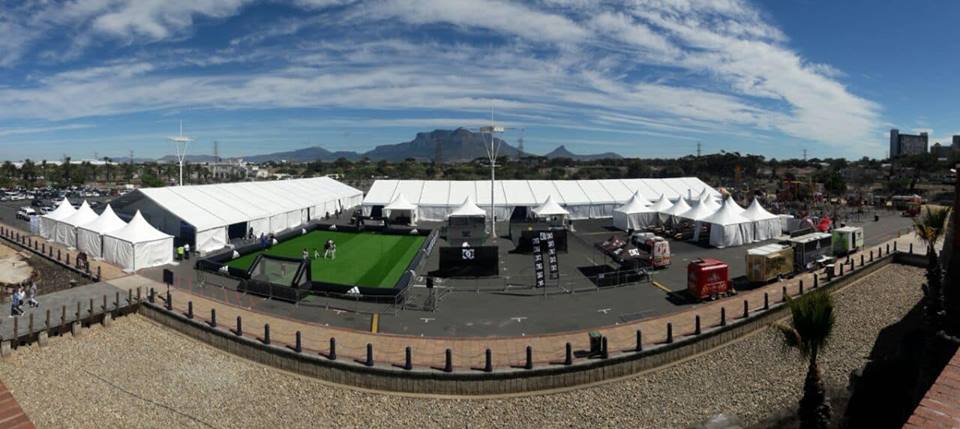 Wide view of tent setup with event layout in Randburg.