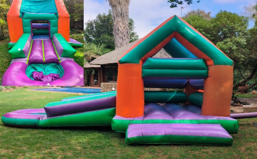 Colorful jumping castle with a slide attached