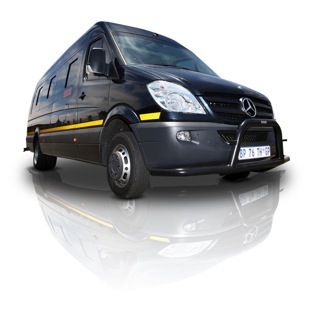 Black party bus with reflective surface