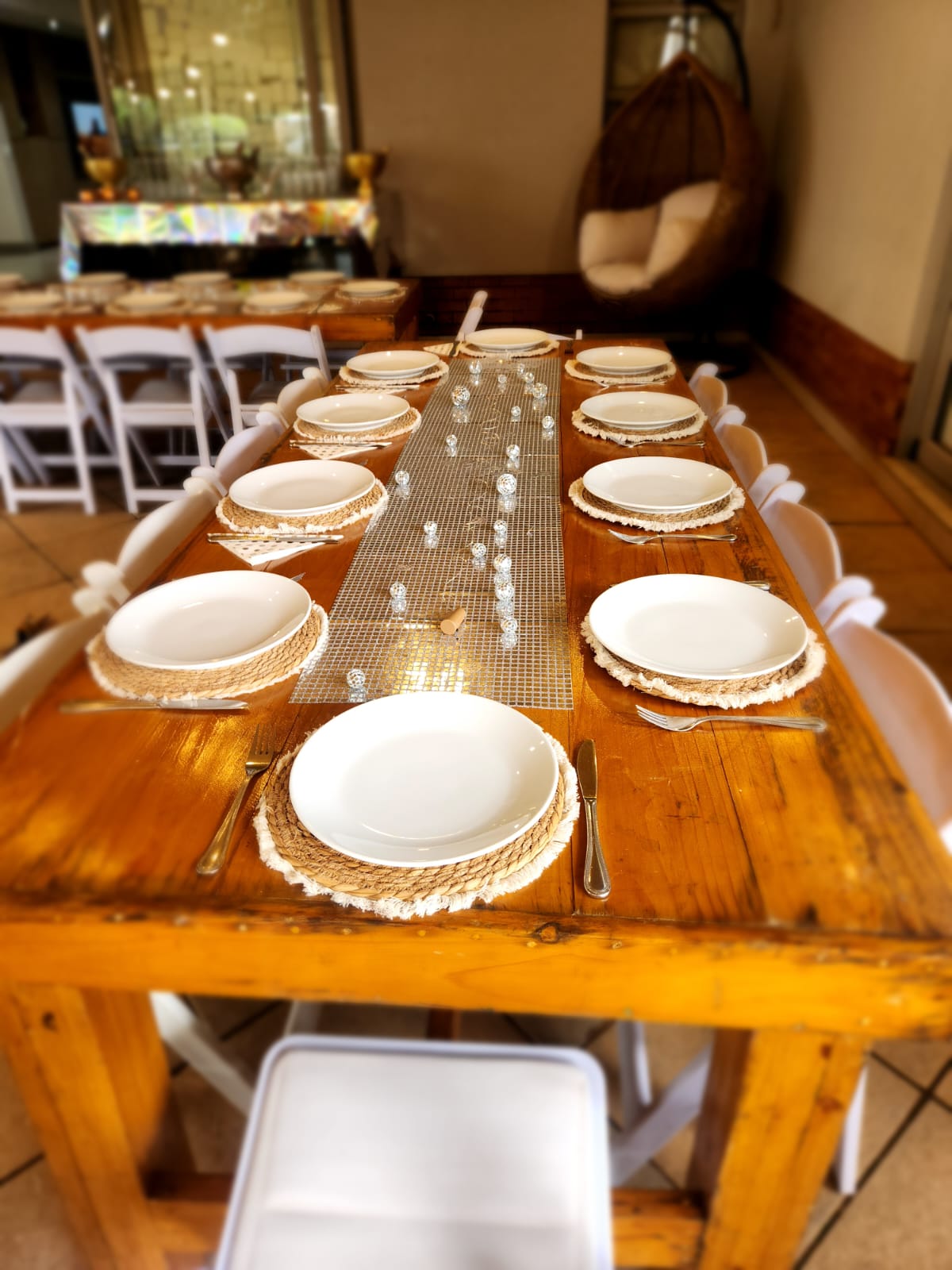 Neatly arranged table with plates and decor