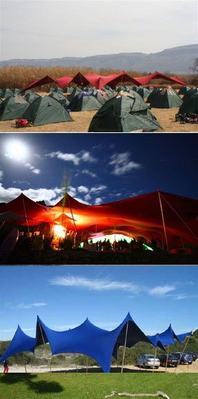 Colorful Bedouin tents in an outdoor setup