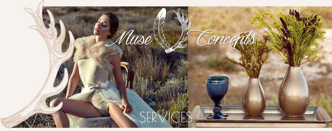 Graphic showcasing Muse Concepts services with elegant decor arrangements