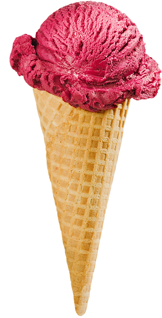 Berry ice cream scoop on a waffle cone