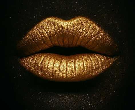 Close-up of gold lipstick on lips