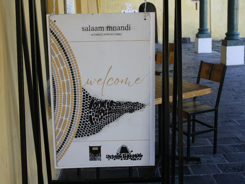 Welcome sign for Salaam Mnandi restaurant