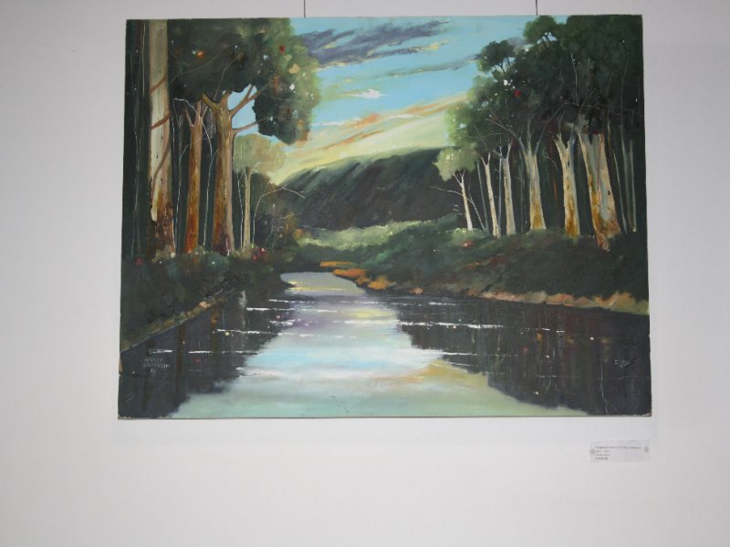 Landscape painting of a river and trees