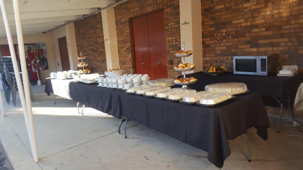 Buffet table with Halaal dishes and desserts