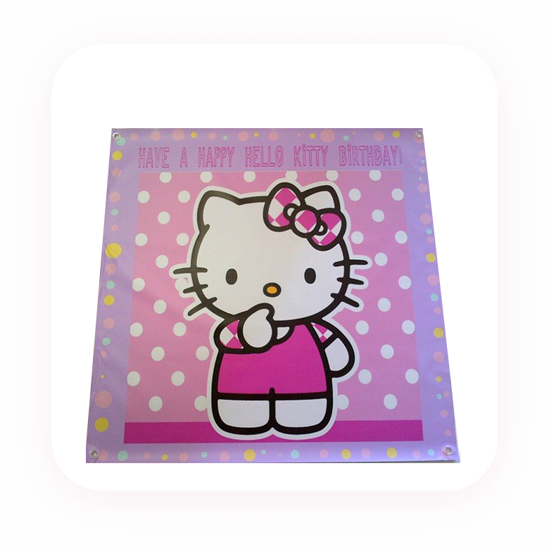 Hello Kitty birthday banner with pink and white polka dots