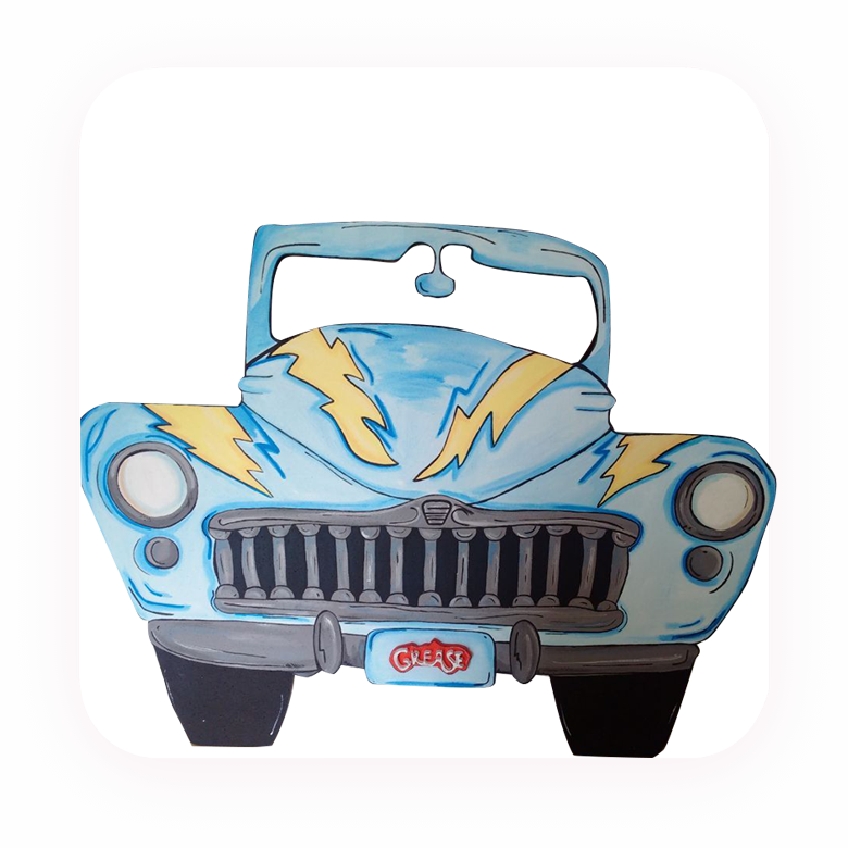 Grease-themed photo board featuring a classic car design.