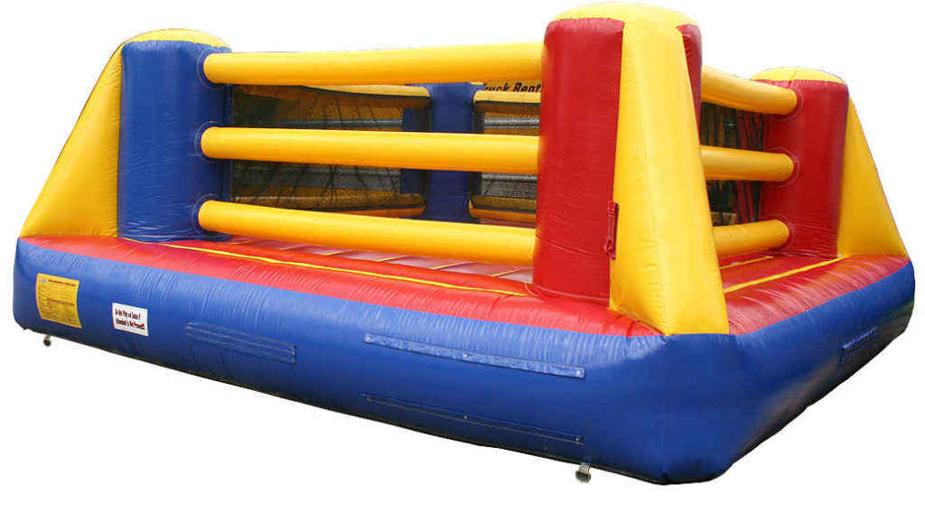 Bright inflatable bouncer with safety barriers.