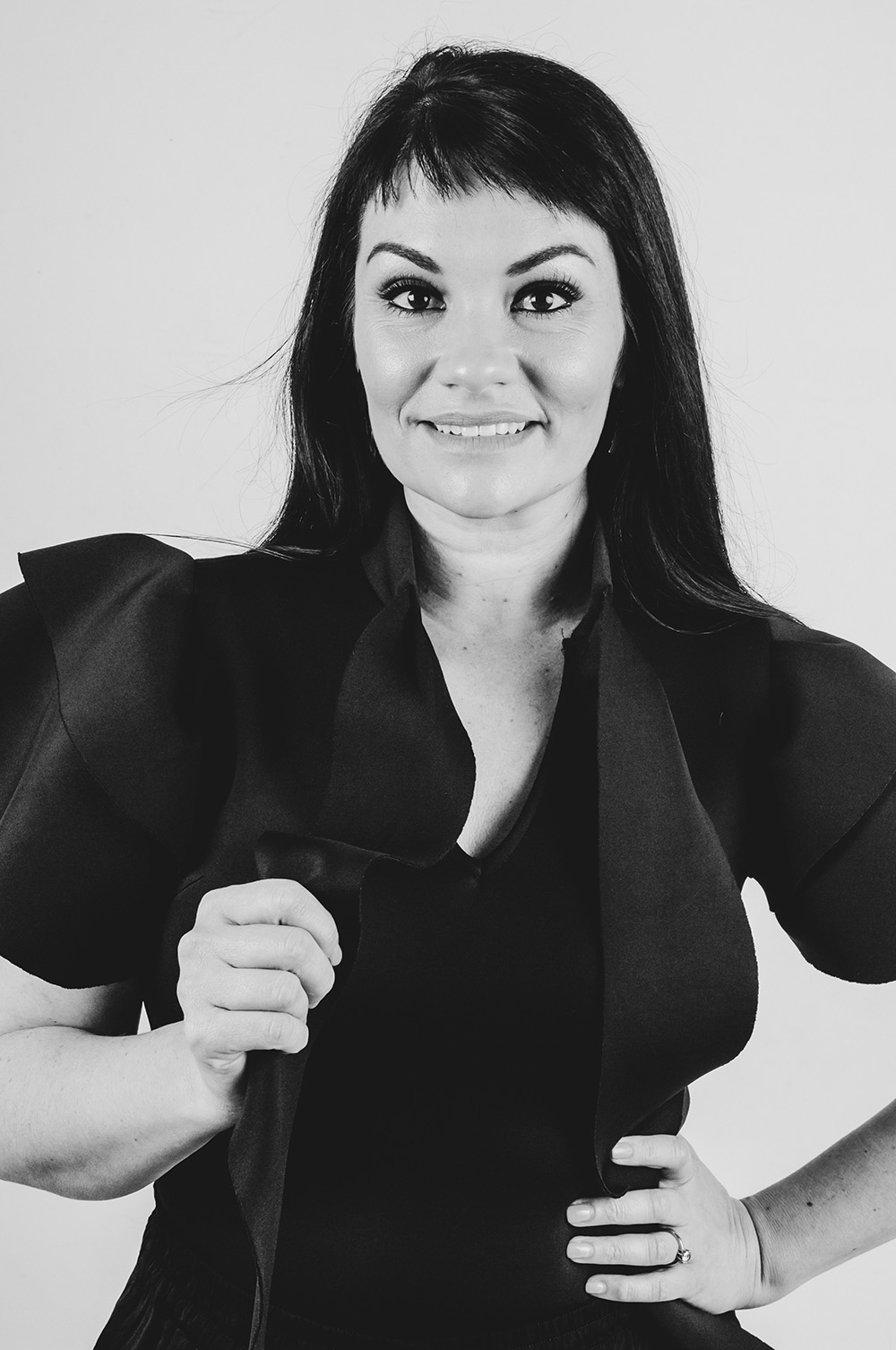 Black and white portrait of a female wedding planner
