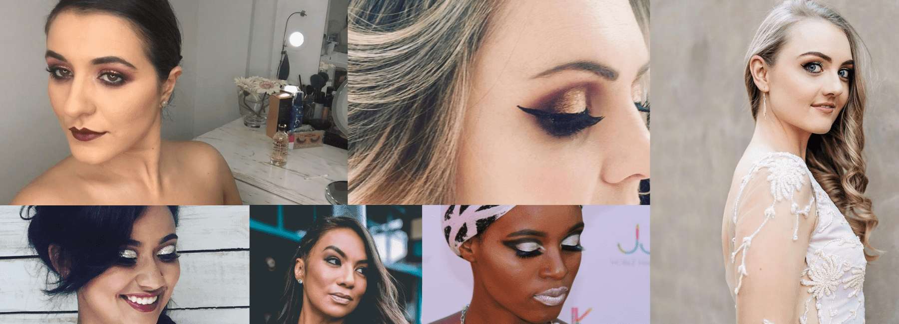 Collage of diverse makeup styles and applications